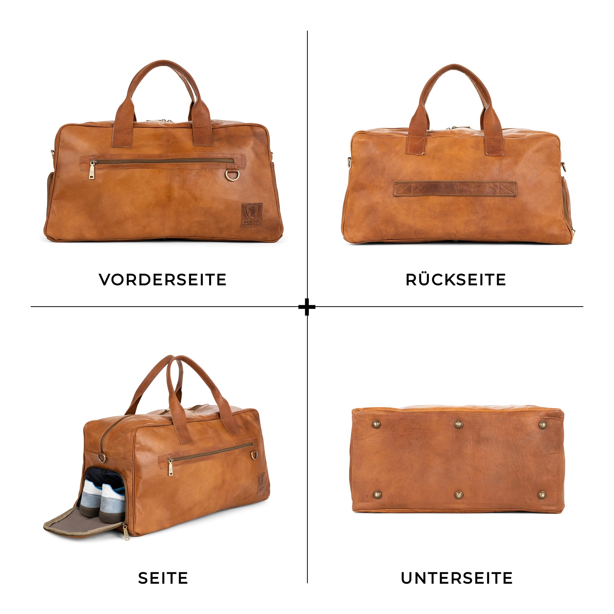 Berliner Bags Vintage Weekender Austin XL mit Schuhfach aus Leder, Reisetasche für Damen und Herren - Braun