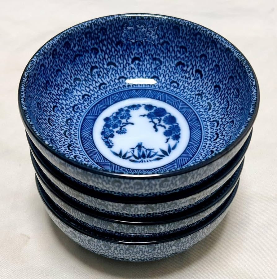 Amazon.co.jp: 和食器 有田焼 昭峰窯 古染松竹梅 小鉢4客