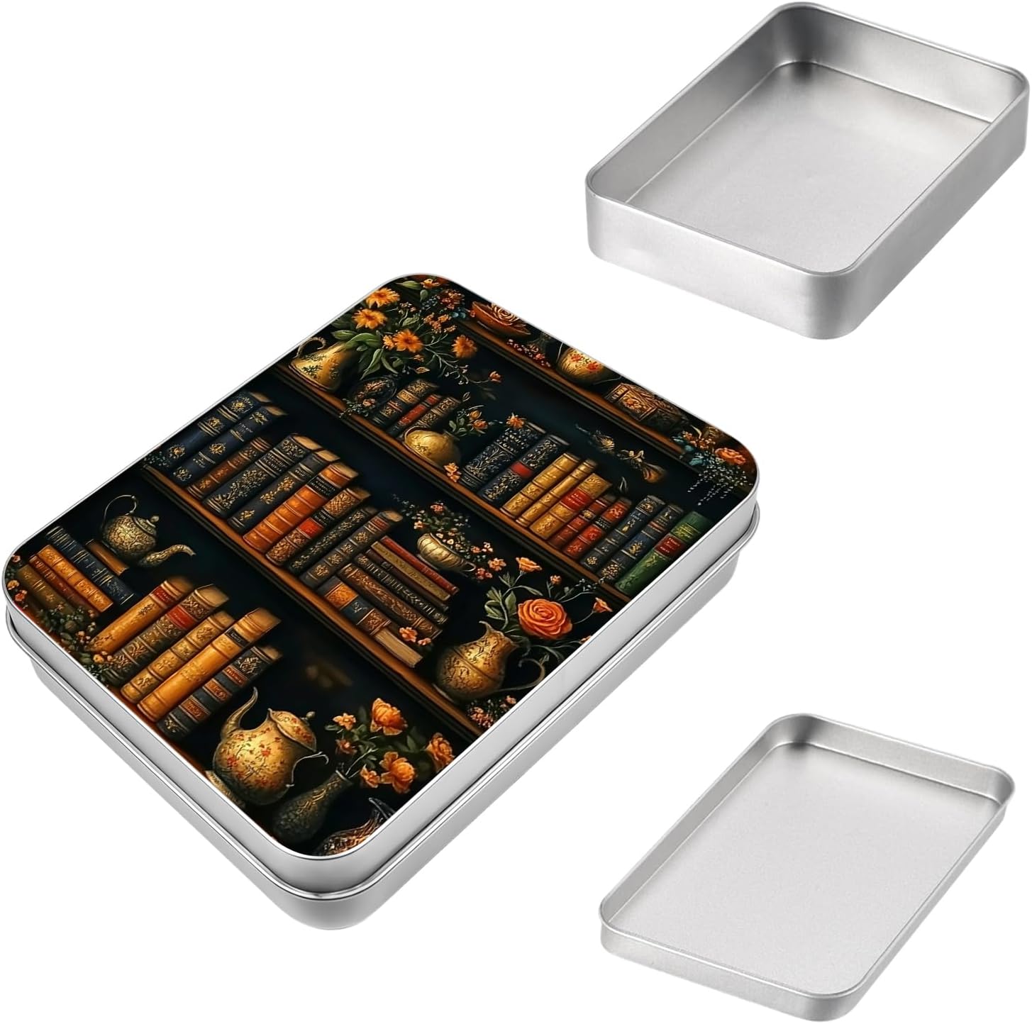 Small Tin Box with Lids Multipurpose Tin Can Home Organizer Storage Container for Jewelry Pencils Car Keys and Other Small Items,Aesthetic Bookshelf