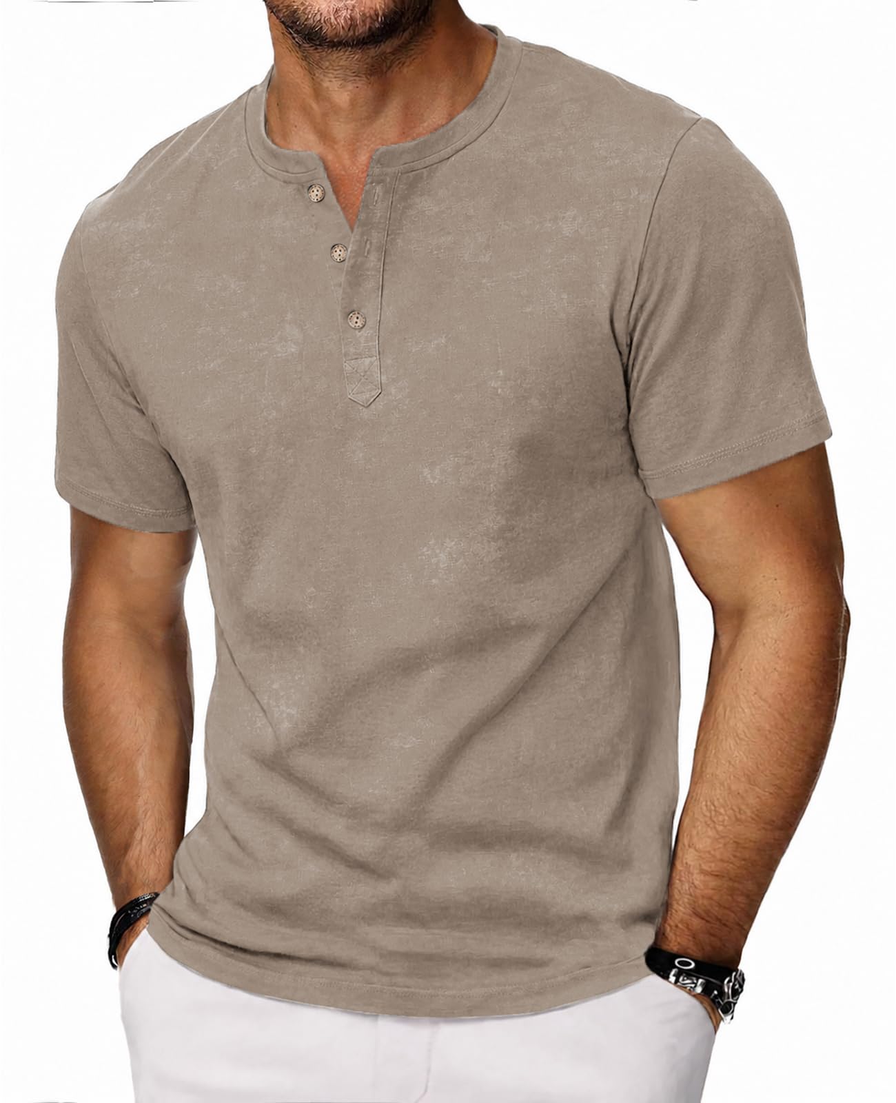 HMIYA Hemd Herren 100% Baumwolle Vintage Henley Shirt Kurzarm T-Shirts für Herren Sommerhemd Beiläufig Männer