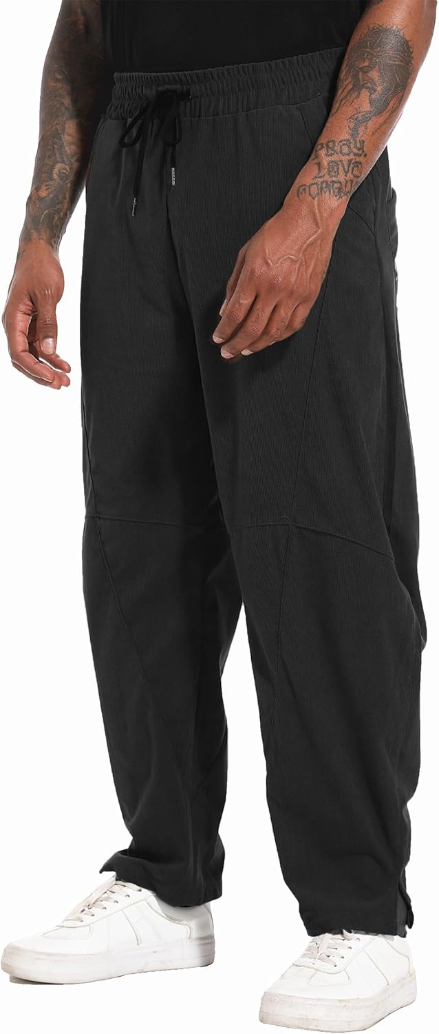 perdontoo Men's Casual Baggy Corduroy Pants Stylish Comfortable Elastic Waist Drawstring Trousers - Image 3