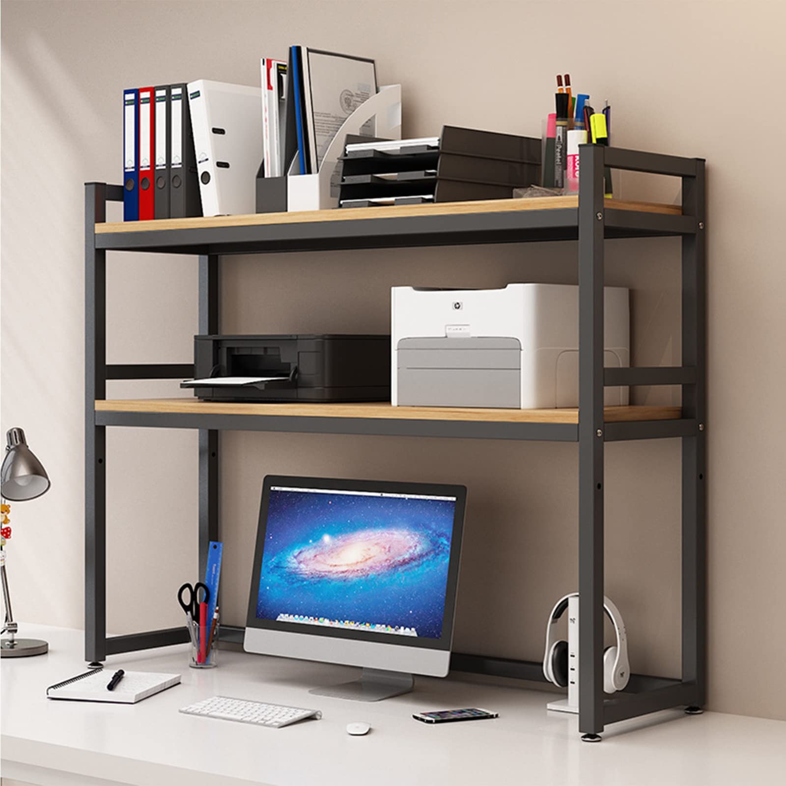 Generico Mensola da scrivania Regolabile a 2 Livelli - Scaffale portaoggetti Versatile per scrivania del Computer e Supporto per Stampante, Organizer Aperto per Libri, Articoli per Ufficio e decorazi