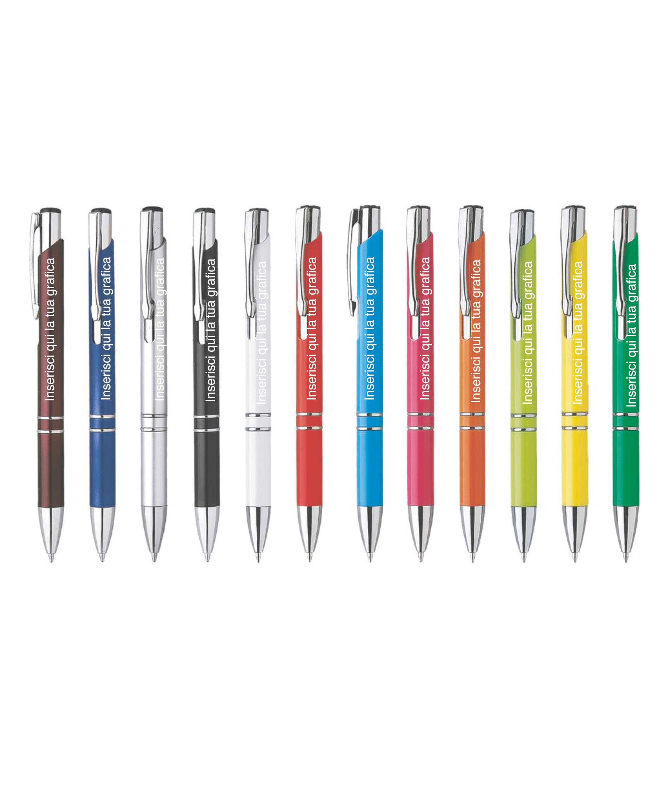Penna personalizzata incisa, Penna sfera a scatto in plastica con clip metallo. Fusto colorato,Refill nero, ideale per regali di laurea, compleanni o eventi aziendali. (40)