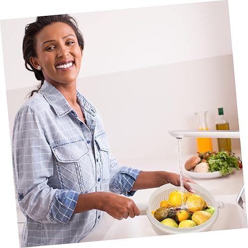 Miniatura 6 de SOLUSTRE Drenaje manual de doble uso cesta de drenaje manual para cocina secado beige arroz verduras doble capa filtro de plástico para mango de