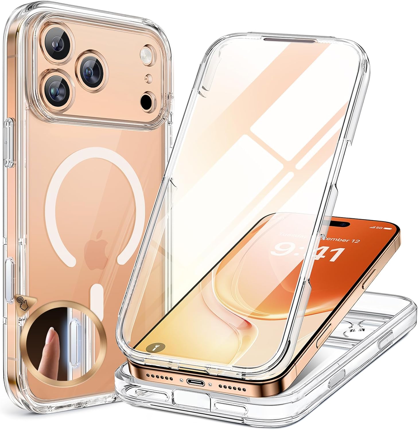 Miracase for iPhone 17 Pro Max Case 6.9" Full-Body Phone Case with Built-in Glass Screen Protector& Full Camera Protector,[Magnetic with MagSafe] Drop Proof 17 ProMax Cover, Clear iPhone 17 Pro Max 6.9" Magnetic Clear