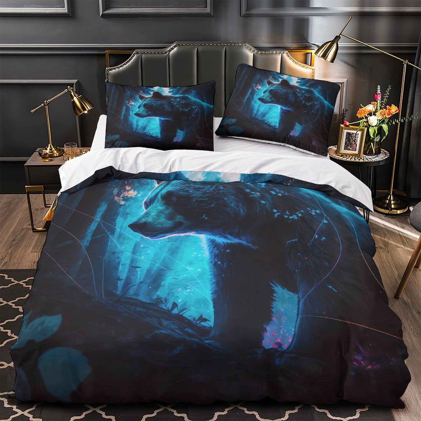 Housse de couette fermeture éclair ours forêt literie enfant douce 135x200