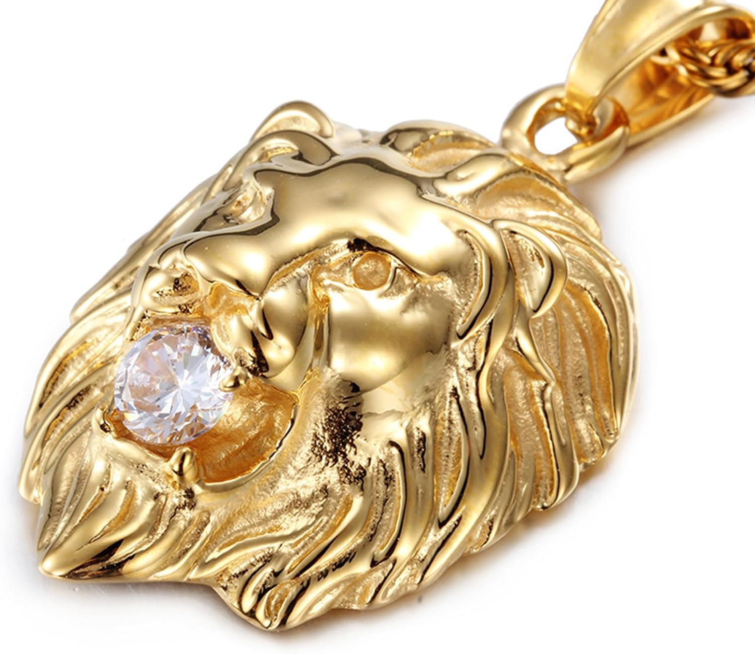 Mens Necklace Lion Head Pendant Necklace, Mens Stainless Steel Gothic 22 Inch Biker Link Chain Gold - Image 6
