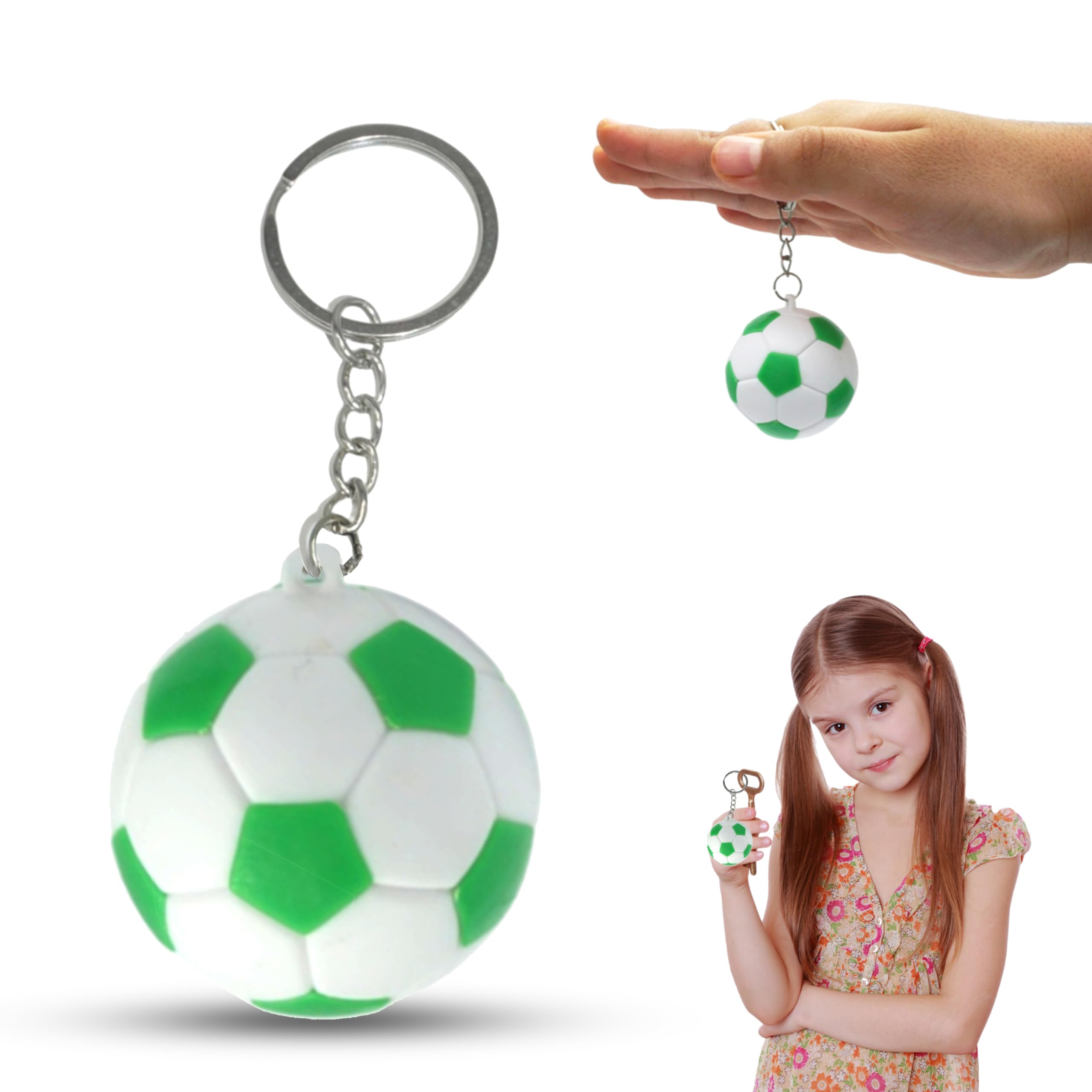 Srv Hub Unisex Kids Green Keychain Mini Soccer Ball Keychain – Sports Keyring Gift For Kids, Soccer Party Favors, Football Keychain For Boys & Girls, School Bag Fillers & Sports Accessories | Green & White
