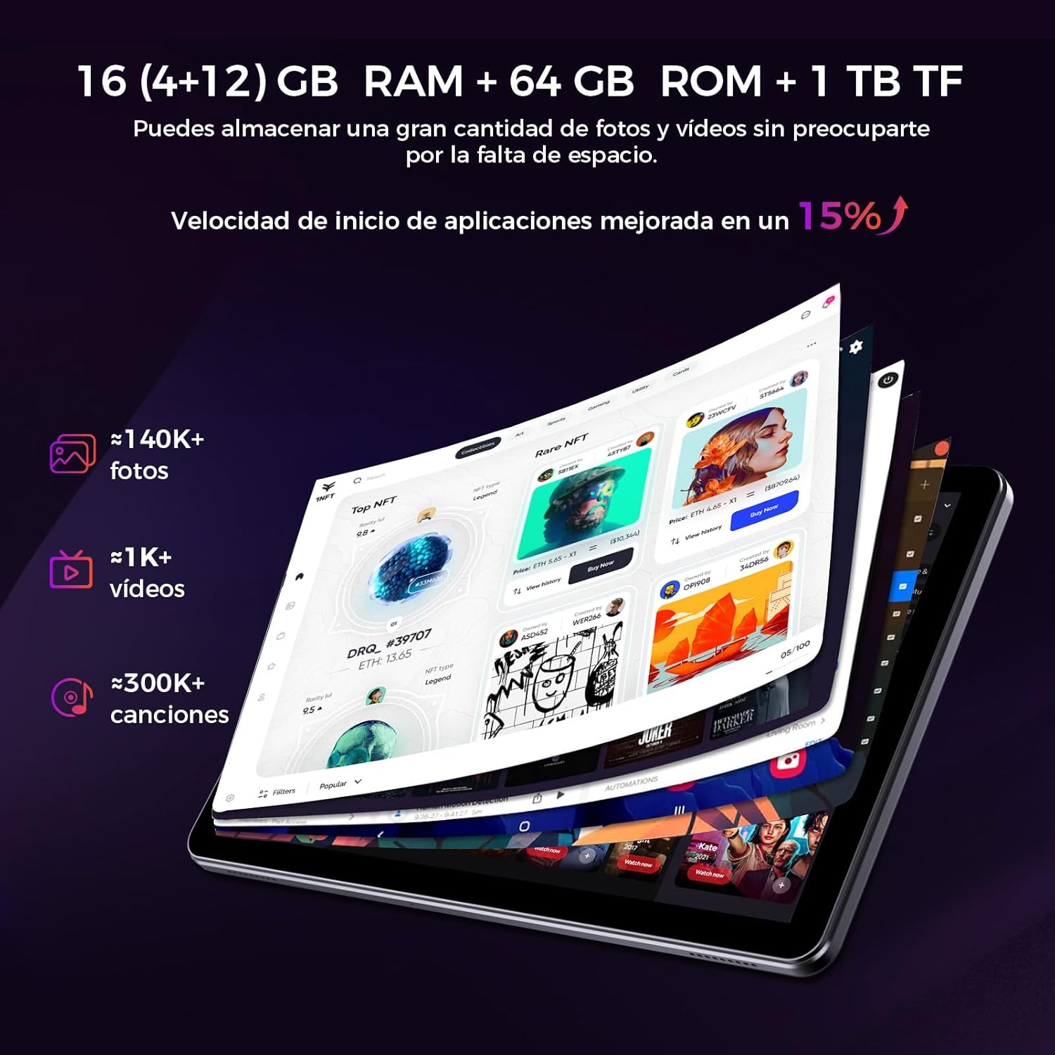 2026 último Tableta 10 Pulgadas Android 16,Gemini Ai,16GB RAM + 64GB ROM + 1TB TF, GMS, Widevine L1,5G Wi-Fi6, BT5.2,Delgada y Ligera, Desbloqueo Facial,Duplicación de Pantalla inalámbrica 7