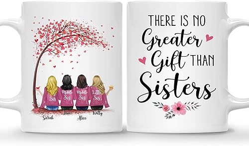 Miniatura 16 de Gossby Taza de café personalizada para hermana, regalo personalizado de 3 hermanas con diseño, nombre, cumpleaños, Navidad, amistad con temática 3