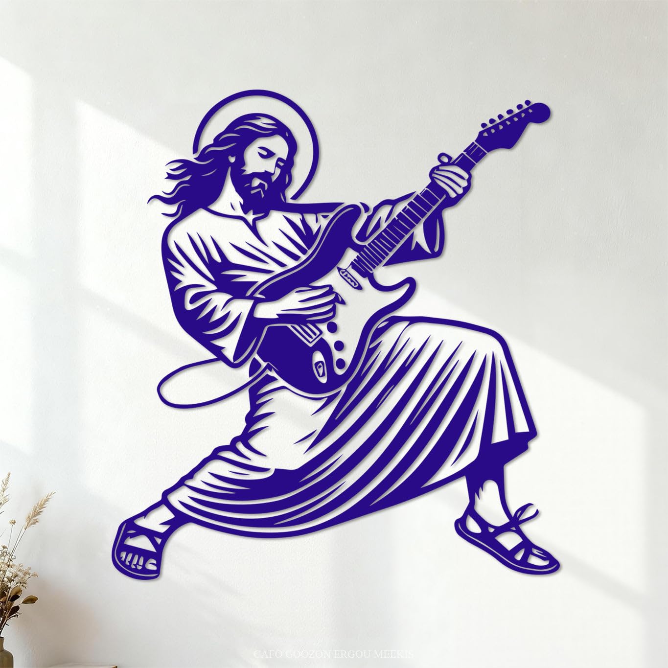 Engraving Stickers Funny Jesus Christ Guitarist Clipart 67.2x73.6cm Car Body Decoration DarkBlue