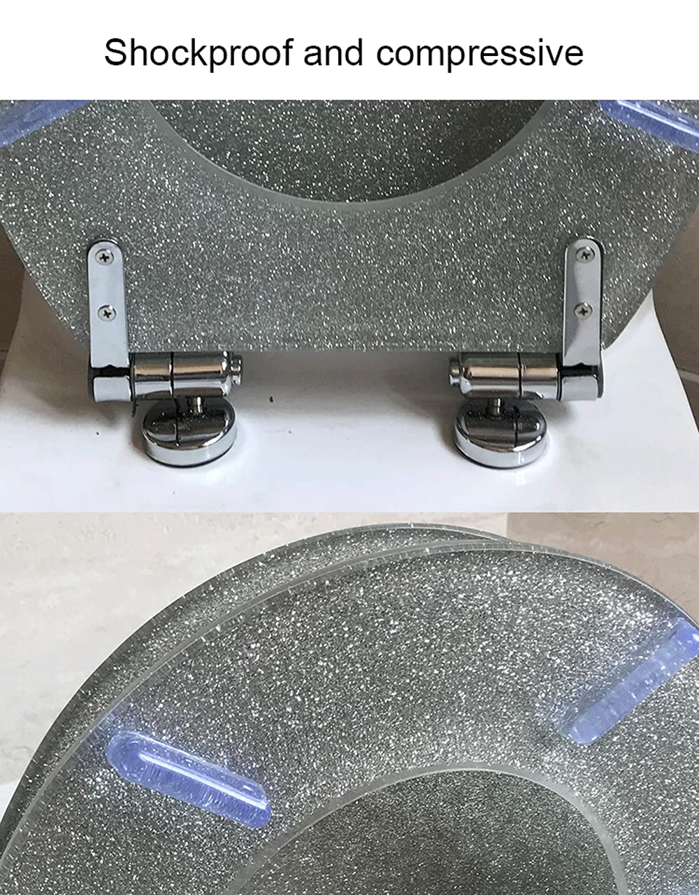 LIJBN Toilettendeckel, langsam schließender Kunstharz-Toilettensitz der Ocean-Serie mit Deckel, strapazierfähiger Toilettendeckel mit 3D-Effekten, echte Muscheln und Sand für U/V/O-Typ