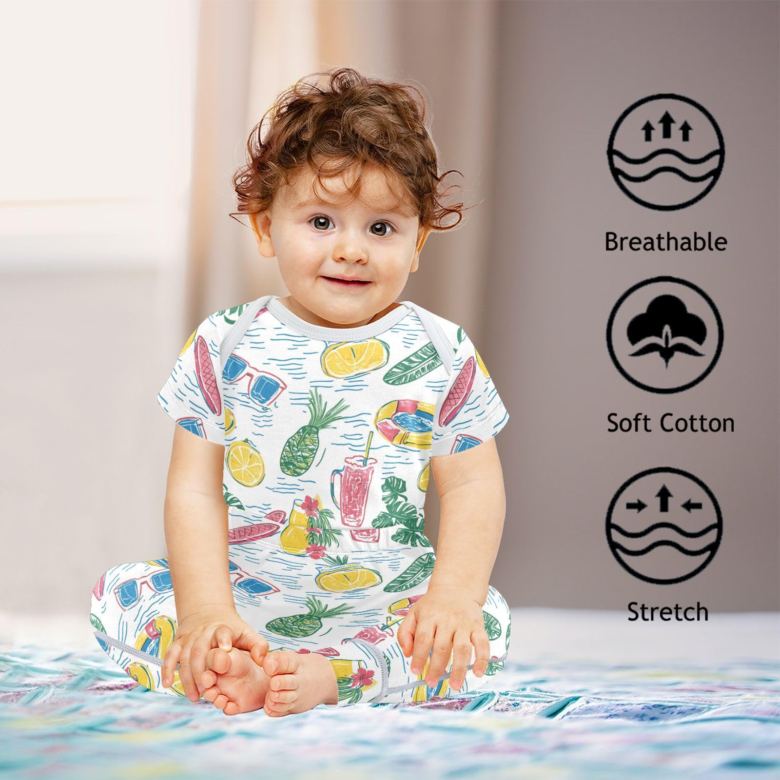 vvfelixl Unisex Short Sleeve Baby Pants Sets,Summer Pool Party Baby Bodysuits Set,Babys Layette Sets Clothes for 18-24M