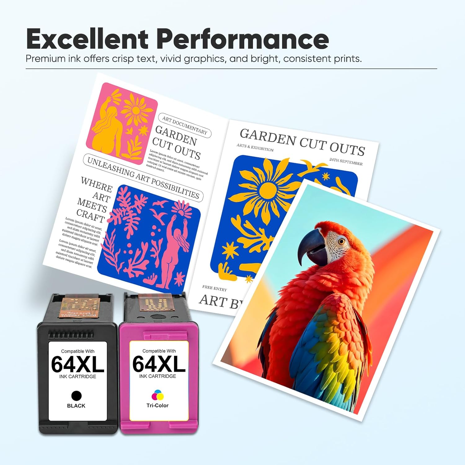 64XL Ink Cartridge Combo Pack High Yield Compatible for HP 64XL Ink Envy Inspire 7950e 7955e Envy Photo 7155 7800 7855 7858 Tango Series Printers (2 Pack, 1 Tri-Color, 1 Black)