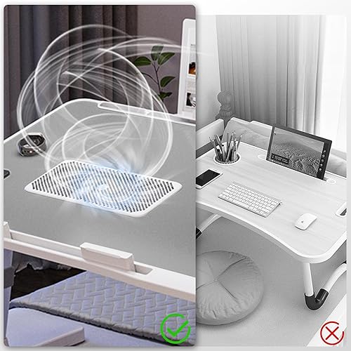 Miniatura 4 de Escritorio de regazo para laptop con ventilador de refrigeración, ajustable con luz, USB, cajón de almacenamiento, escritorio de cama plegable,