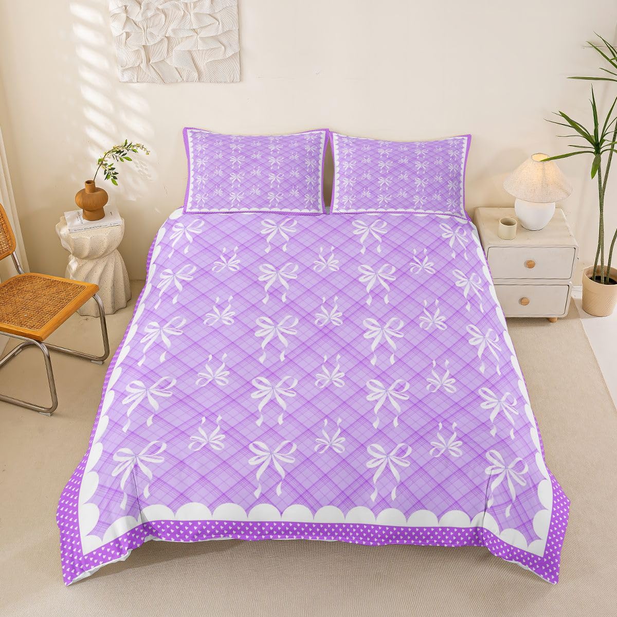 Housse de couette 220x240cm plaid bowknot parure de lit blanche