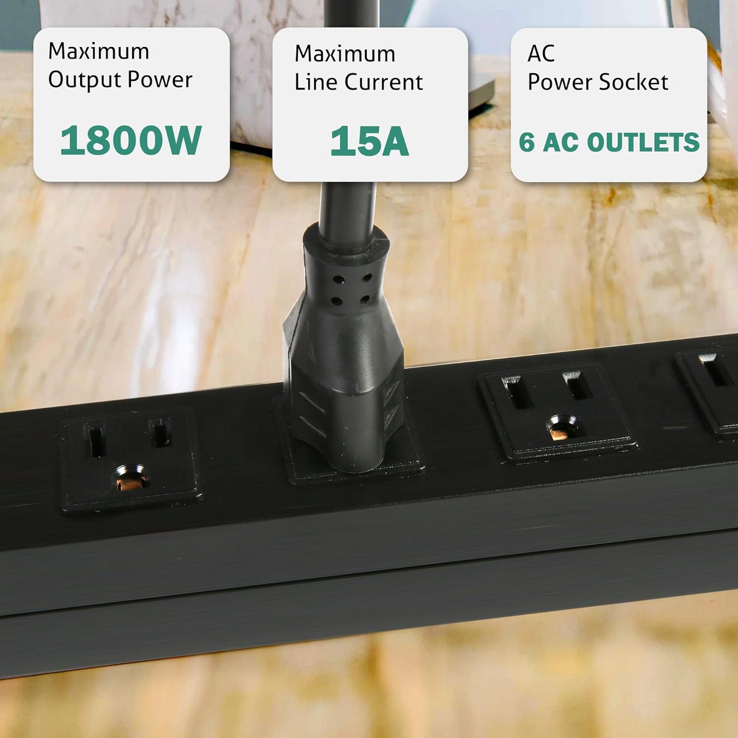 6 Outlet Heavy Duty Power Strip 2 Pack Metal Power Outlet,Wall Mountable Outlet Strip with 6 ft Long Extension Cord,Black