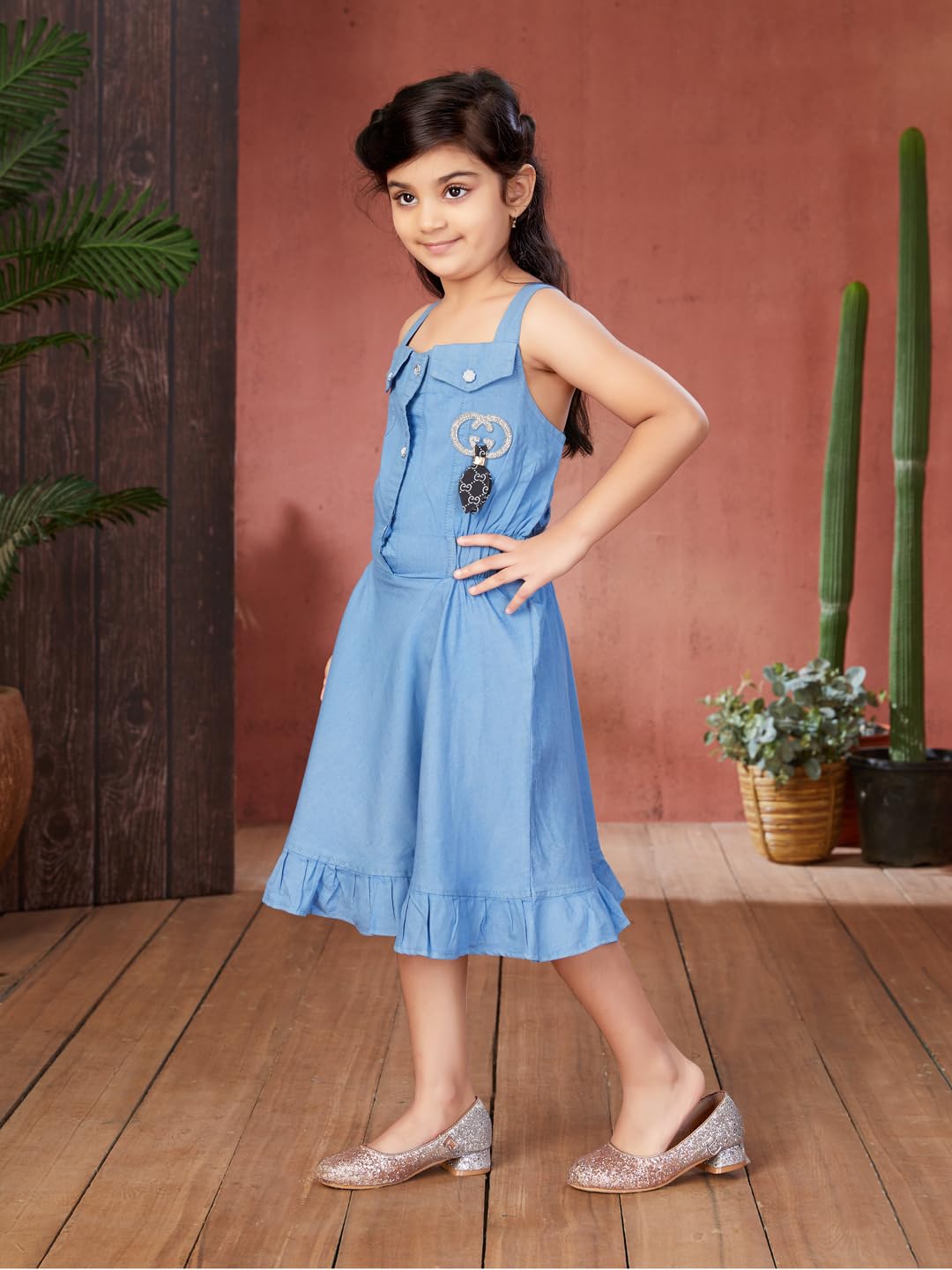 Aarika Dziewczęcy niebieski Solid Denim Middi