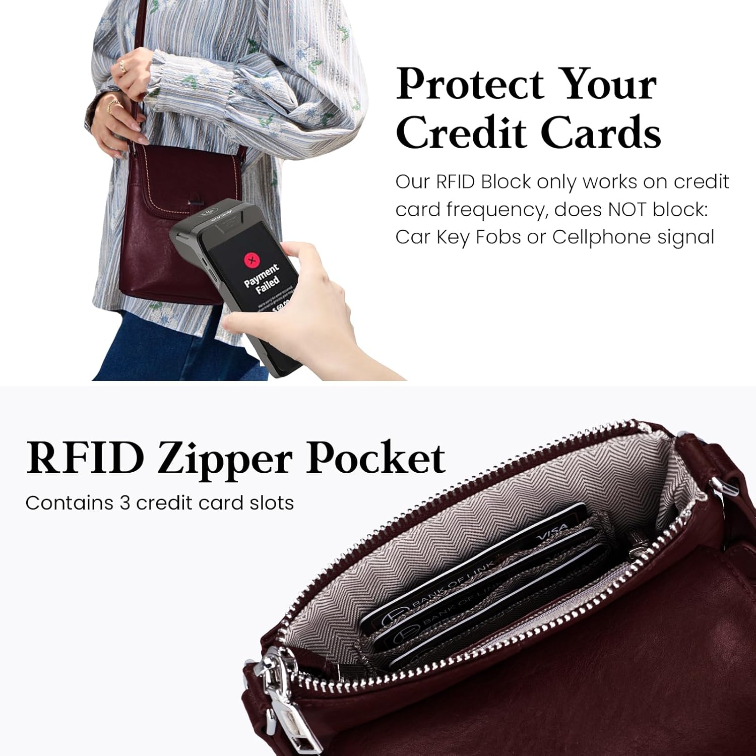 befen Genuine Leather Small Crossbody Bags for Women, Womens Cell Phone Purses Cross body Bag Purse with RFID Card Slots - Image 3