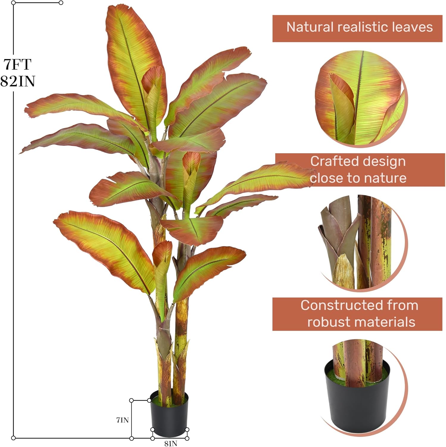 Artificial BananaTree 7FT Tall Large Faux Trees with Realistic Leaves, Fake Banana Floor Potted Artificial Plants for Home Office Living Room Indoor Outdoor Decor (84in,1Pack)