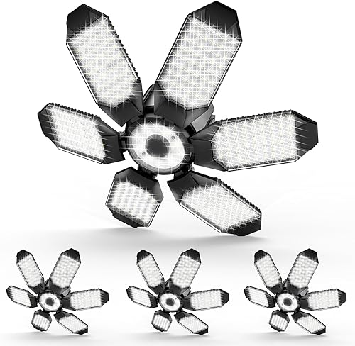 Luz LED de garaje Luz LED de techo de garaje de 160 W, 64000 lúmenes, 6500 K, iluminación de garaje súper brillante con 6 paneles deformables