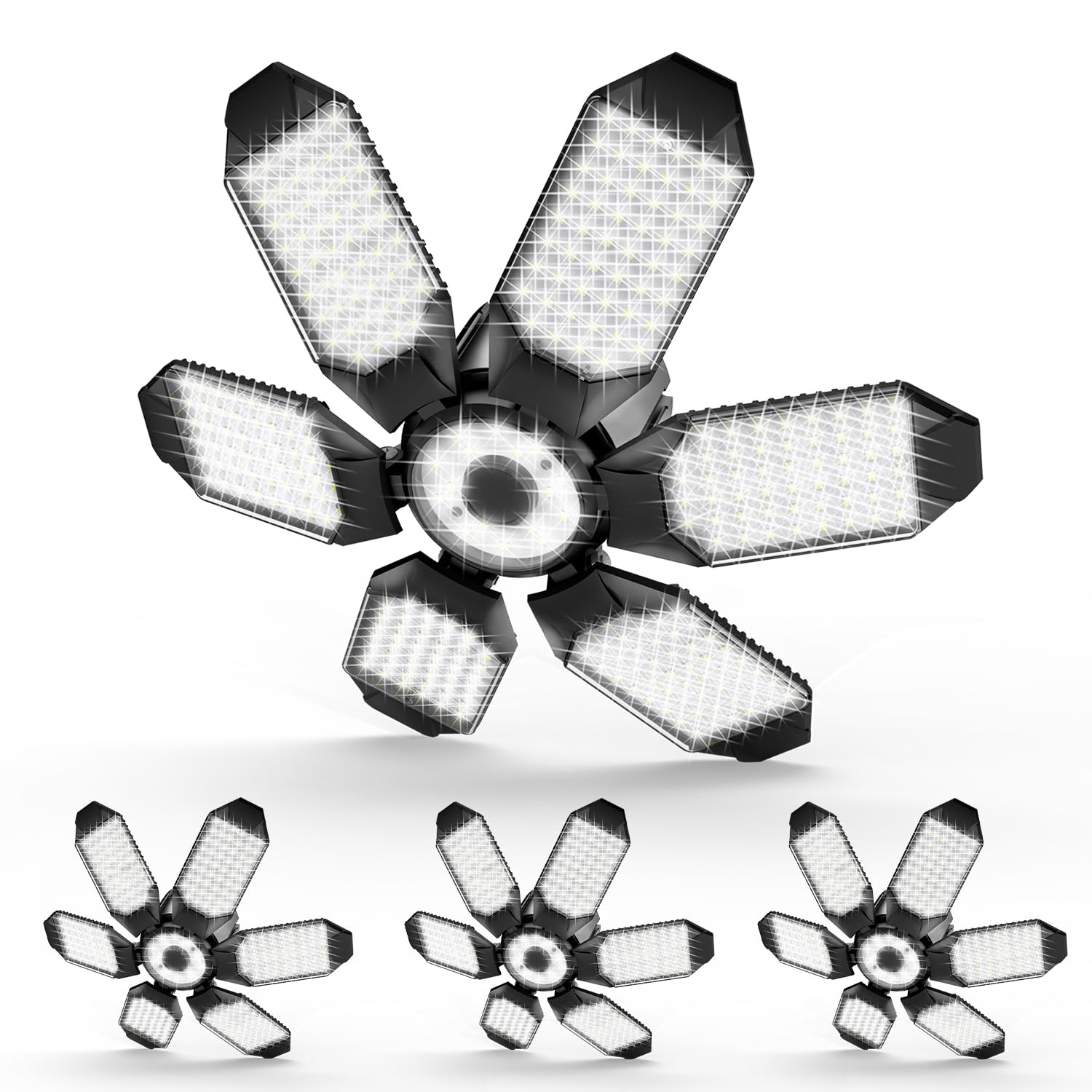 LED Garage Light - 160W Garage Light Bulb 64000LM 6500K Super Bright Garage Lighting w/ 6 Deformable Panels Screw in Shop Lights for Basement Workshop Warehouse Attic - 4Pack