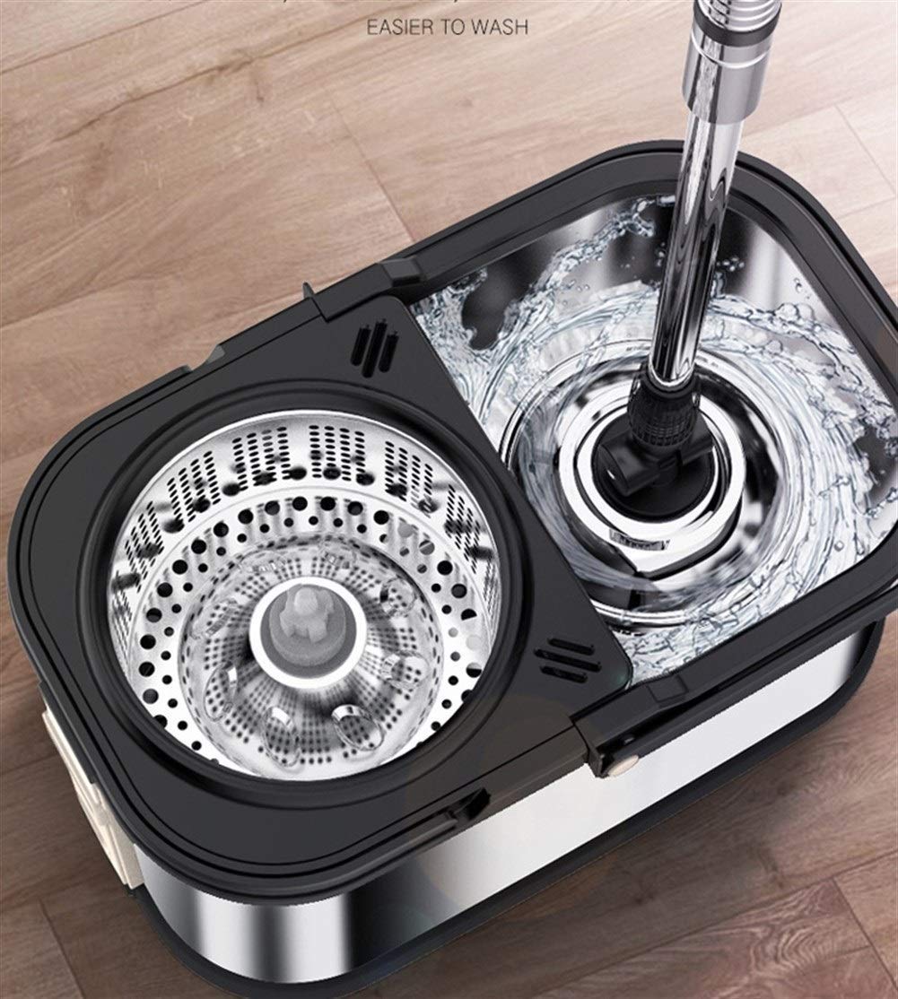Mop Pavimenti Secchio in Acciaio Inossidabile Mop in Microfibra Spin Mop Dual Drive 360 ​​Mop Head Rotante con 9 Mop Head Refill Leva mocio Interamente in Acciaio Inossidabile