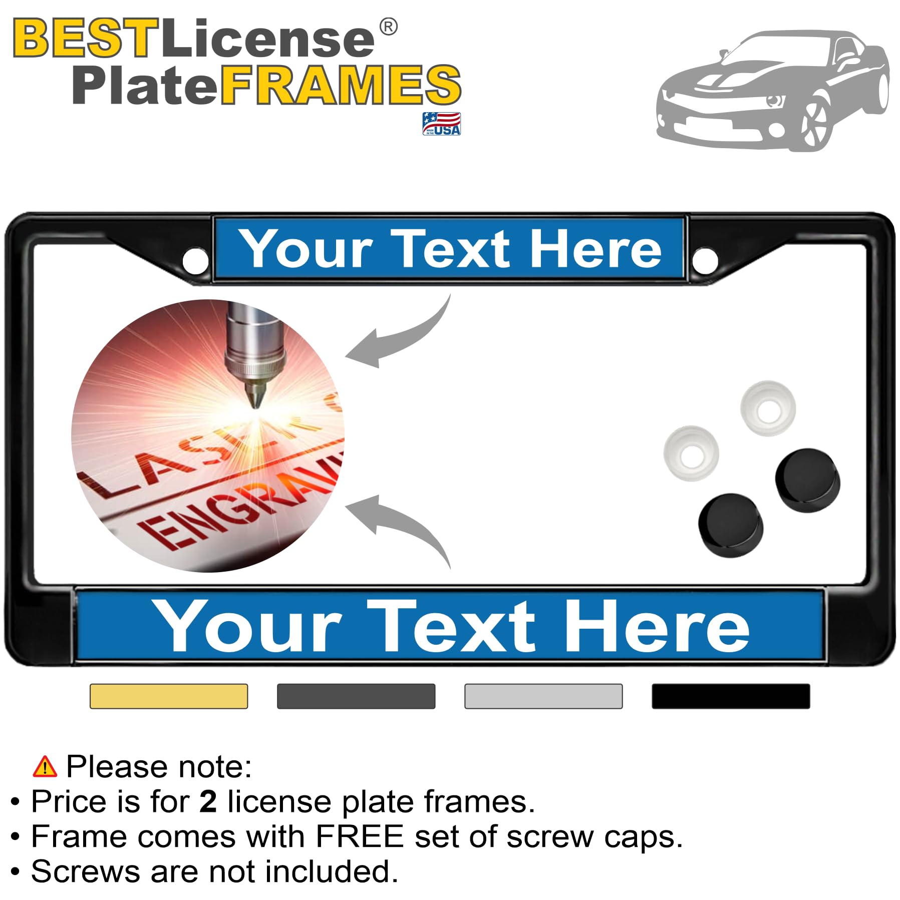 Custom Personalized Metal Laser Engraved Car License Plate Frame with Free caps - Picture 14 of 132