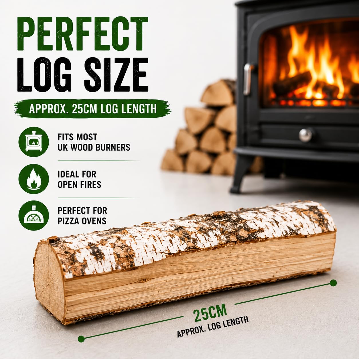 Alderline Premium Kiln-Dried Birch Hardwood Logs 20kg - Ready to Burn firewood - Smokeless fire logs for wood burners Stoves, Fire Pits - Image 5