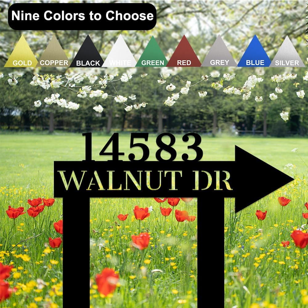 Personalized House Numbers Plaque with Arrows Metal Sign,Custom Street Address Signs for Door Plate,Customized Home Number for Housewarming Gifts,Gate Fence Letters Plaque for Outdoor Garden Lawn Yard