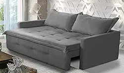 Sofá Sem Caixa Retrátil e Reclinável 1,85m com Molas Maísa Suede Cinza Adonai Estofados