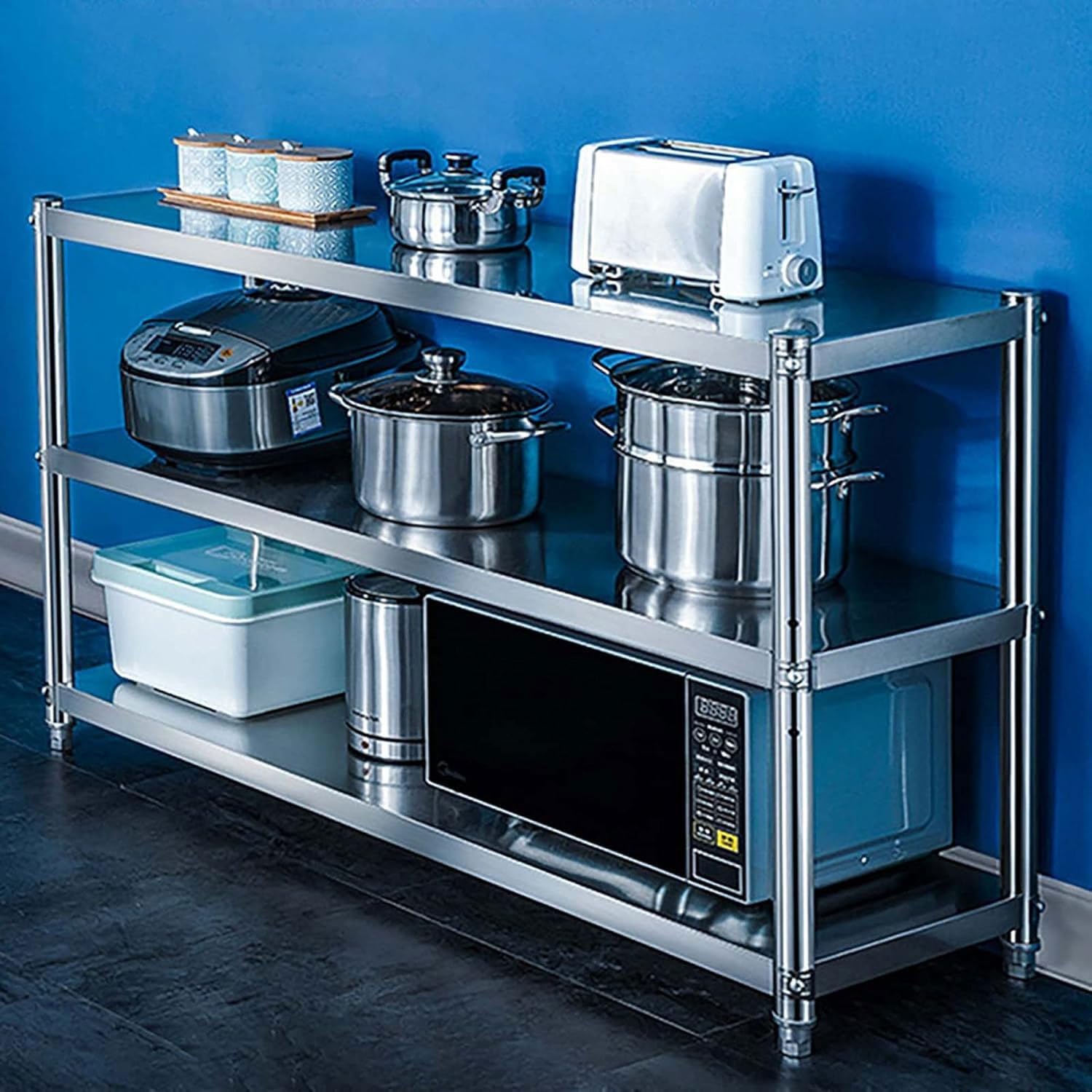 Scaffale multiuso a 3 ripiani in acciaio inox, resistente, per cucina, ufficio, garage, facile da pulire, 60 x 35 cm