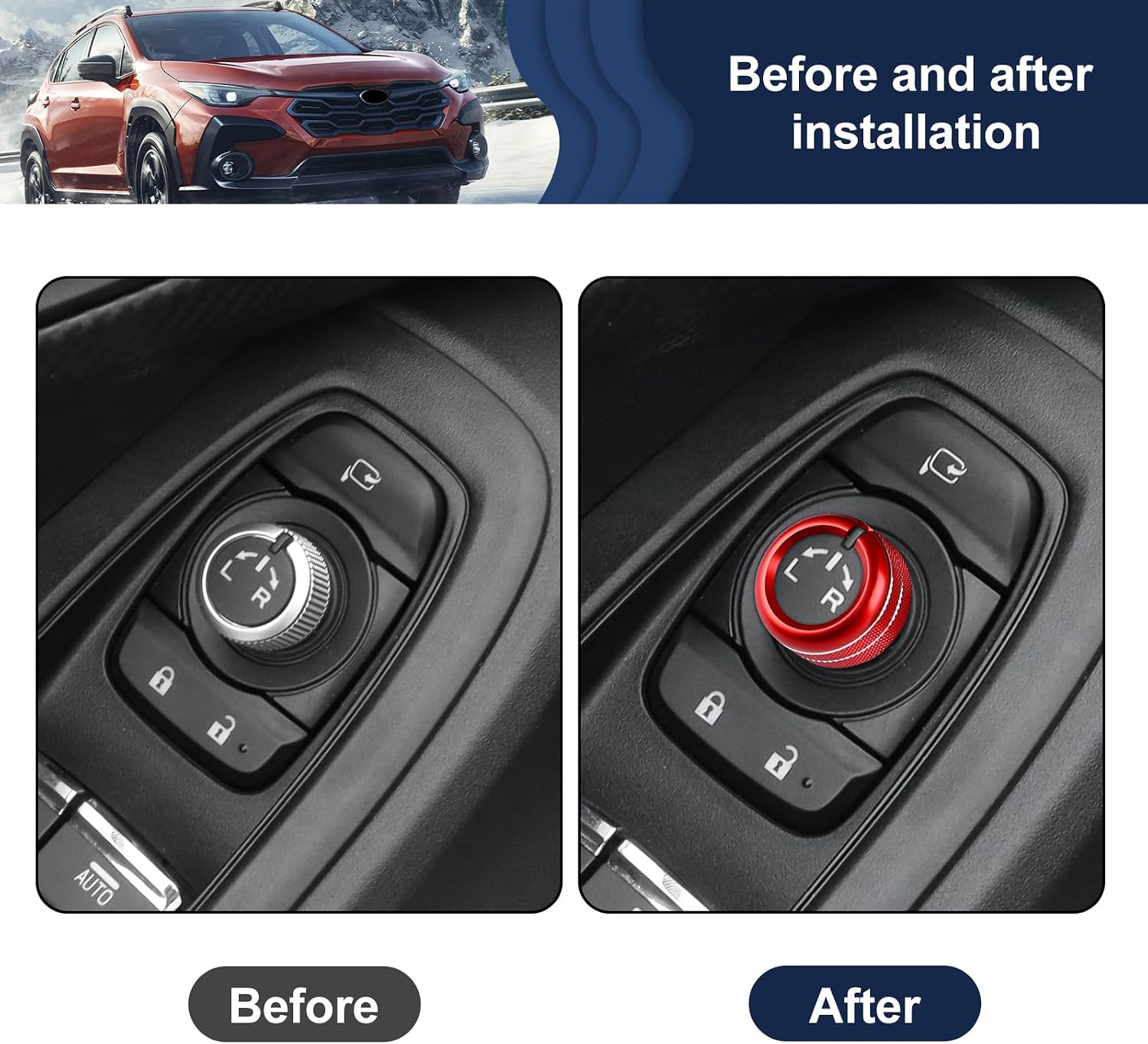 KUNGKIC for Subaru Crosstrek 2023 2024 2025 Rearview Mirrors Switch Knob Ring Cover Trim Aluminium Alloy Interior Accessories (Red)