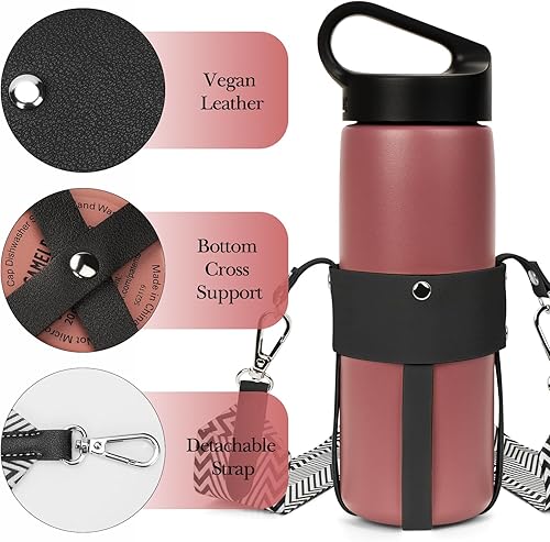 Miniatura 4 de Linkidea Water Bottle Holder Strap Compatible with Hydro Flask, CamelBak, Iron Flask, and Most Base Diameter 2.75" - 2.95" Bottles, Vegan Leather
