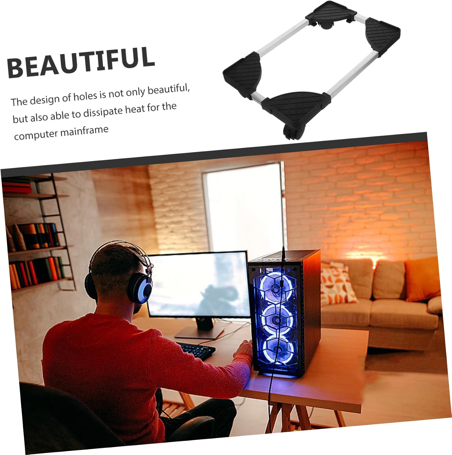 NUOBESTY Movable Computer Tower Stand Wheels CPU Holder for and Ventilation for Use Fits Under Desk