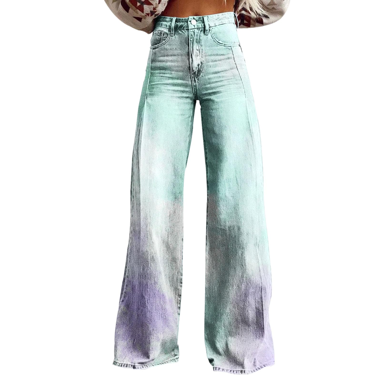 Pantalones vaqueros de cintura alta para mujer, pantalones vaqueros extra largos, pantalones vaqueros con estampado de Tie Dye, elegantes pantalones de mezclilla retro, tallas grandes, vaqueros para