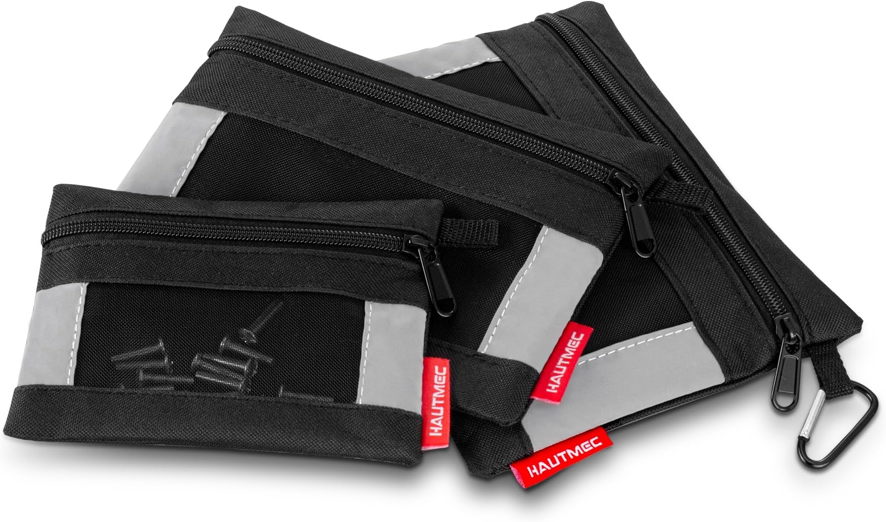 HAUTMEC 3 Pieces Small Tool Pouch, Zippered Tool Bags with Mesh Window and Carabiner, Durable Utility Tool Organizer for Tools, Parts & Accessories – HT0126