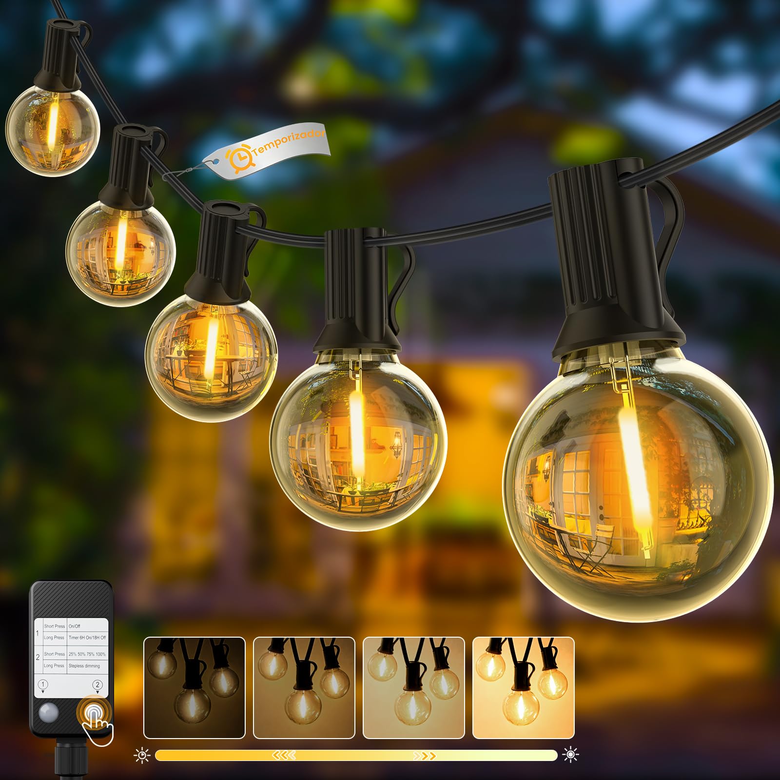 Yuusei Guirnalda Luces Exterior, Luces LED 45,7M Con Regulador Intensidad | de Impermeable IP45 & 2700K Blanco Cálido, Bombillas 58+2 G40 Irrompibles Luz para Jardin, Decoracion, Terraza, Pergolas