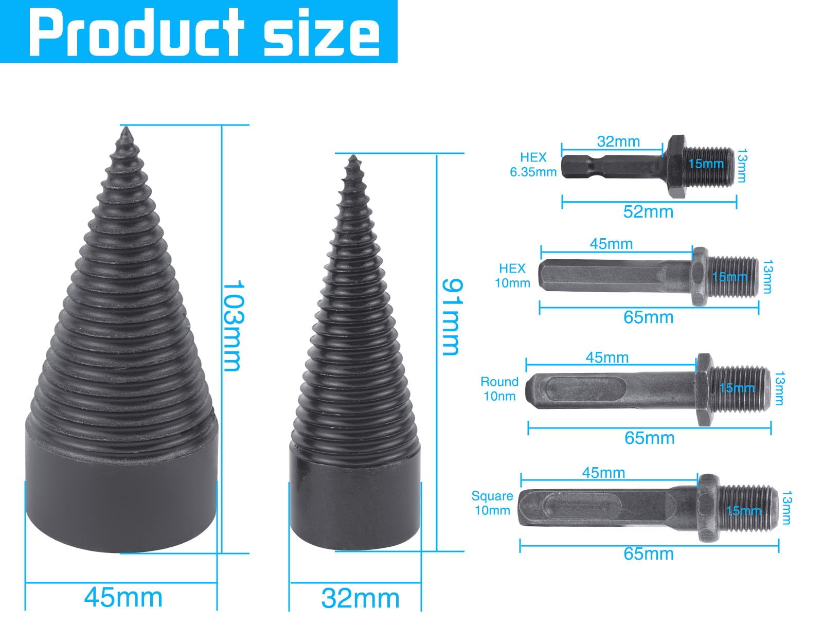 Holzspalter Schraube Kegel Set - 32mm & 42mm Spiralbohrer Mit 6 Bohrgriffen