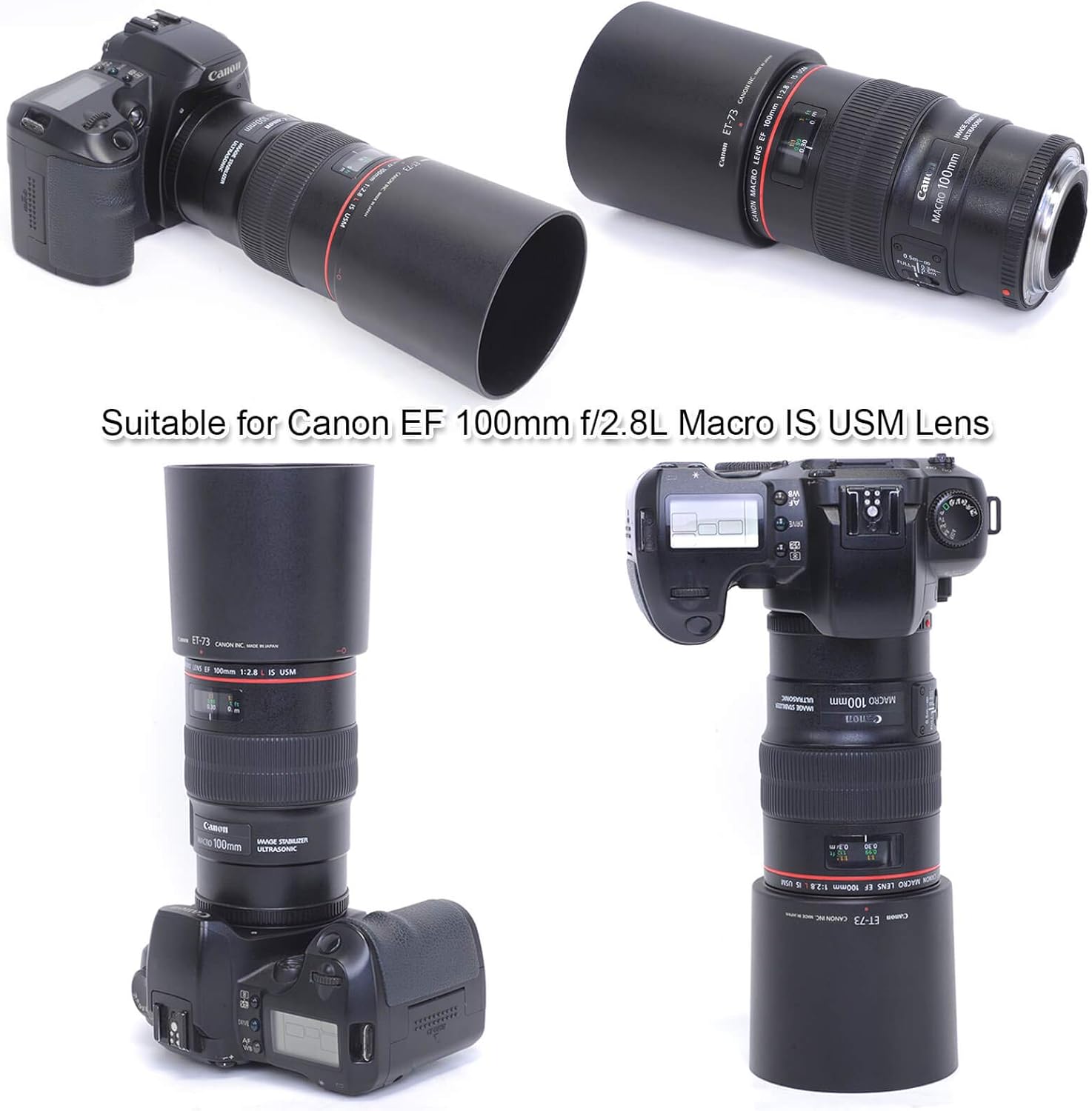 Tripod Mount Ring with 1/4 Screw Hole and ET-73 Front Lens Hood Protective Cover for Canon EF 100mm f/2.8L Macro is USM Lens, All Metal Lens Collar Bracket Can Replace Lens Support Ring Canon D(B)