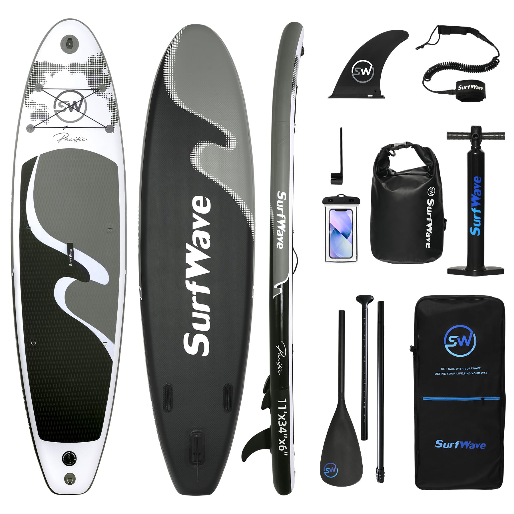 Stand Up Paddle Gonfiabile Sup Gonfiabile Adulti con Accessori Premium Pagaia Regolabile, Pompa A Mano, Pinna, Guinzaglio, Kit Di Riparazione, Zaino