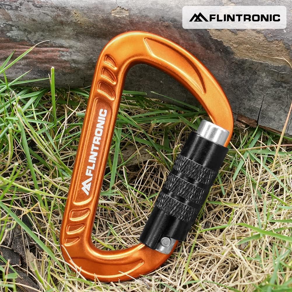 Flintronic Mousqueton Verrouillage, Mousqueton en Alliage d'aluminium, Mousquetons Robustes Forme D, pour Hamac, Camping, Randonnée, Ski, Vélo