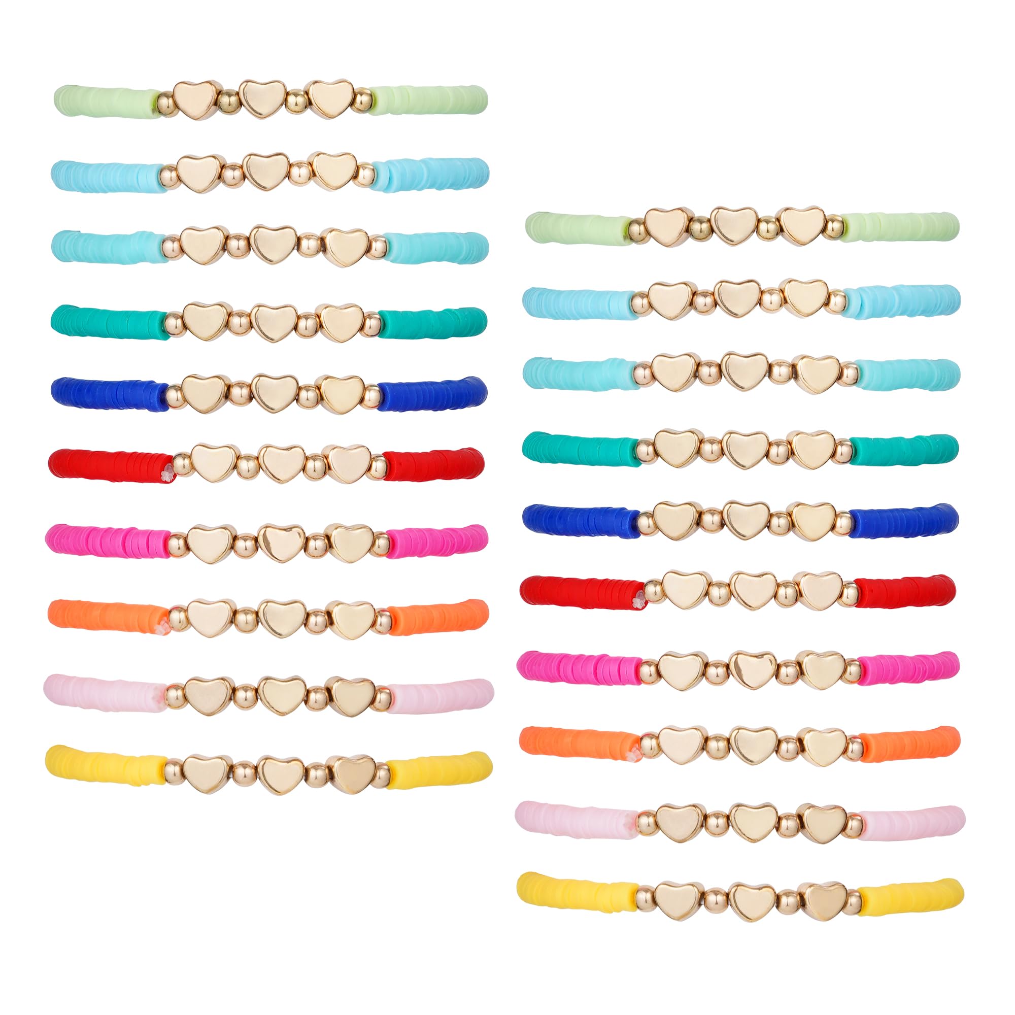 Subtoy 20 pulseras de corazón coloridas en 10 colores, pulseras de la amistad, apilables y elásticas con cuentas de corazón, regalo a granel para niños, mujeres, niñas, regalos de fiesta de San