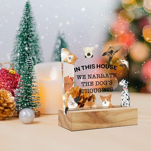 Miniatura 3 de Letrero acrílico para escritorio con frase en inglés "Dog Quote in This Home We Narrate the Dog's Thoughts", decoración de escritorio de acrílico