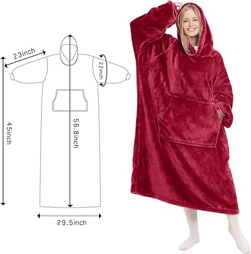 Miniatura 4 de Markdang Manta con capucha de 47 pulgadas de largo, manta de sherpa grande, cómoda sudadera con capucha de gran tamaño con bolsillo grande para