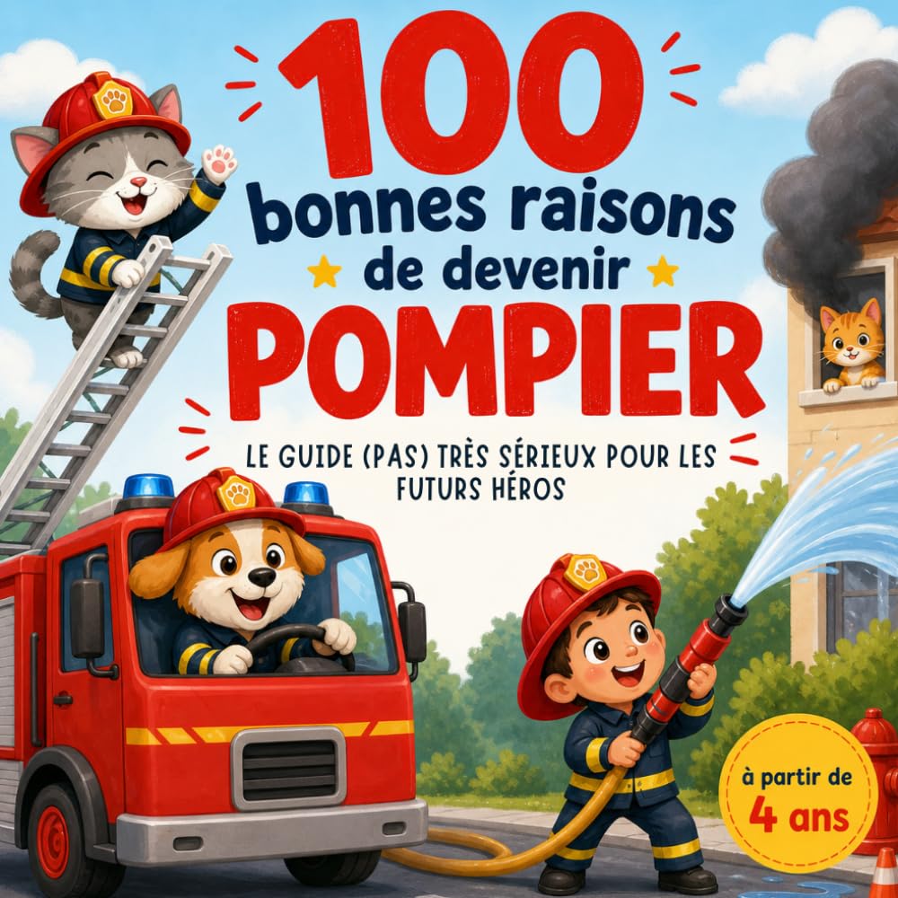 Livre pour enfants : 100 raisons (plus ou moins) sérieuses de devenir POMPIER: Le guide illustré et rigolo pour les futurs héros qui aiment les ... humour dès 4 ans | Format carré 21x21cm