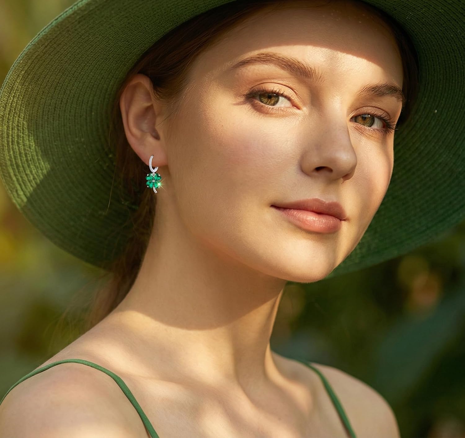 Reffeer Solid 925 Sterling Silver CZ Clover Leaf Earrings Drops for Women Teens Shamrock Earrings Hoops Green St Patrick’s Day