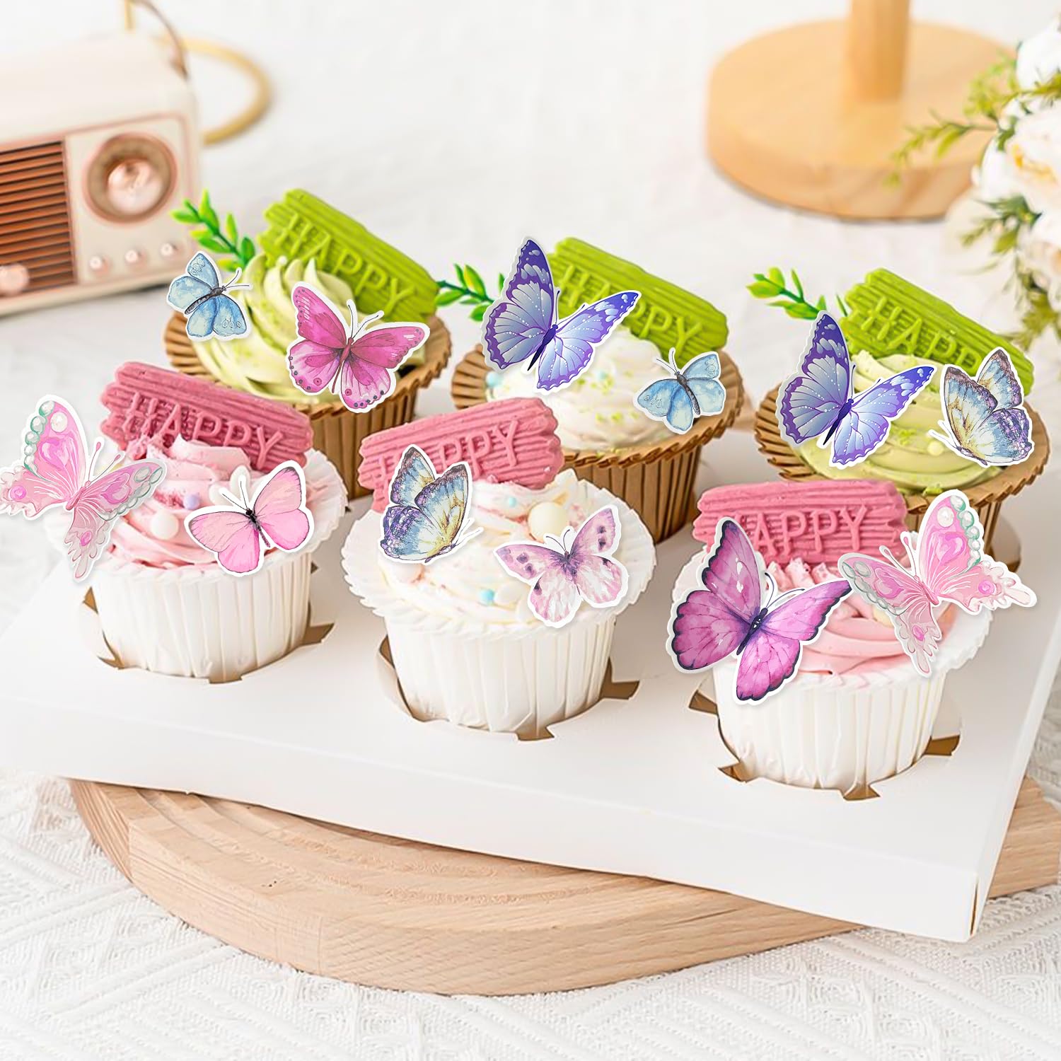 40 decorazioni commestibili per cupcake a forma di farfalla, colorate con farfalla di buon compleanno, decorazioni per torte di compleanno, decorazioni per torte di nozze