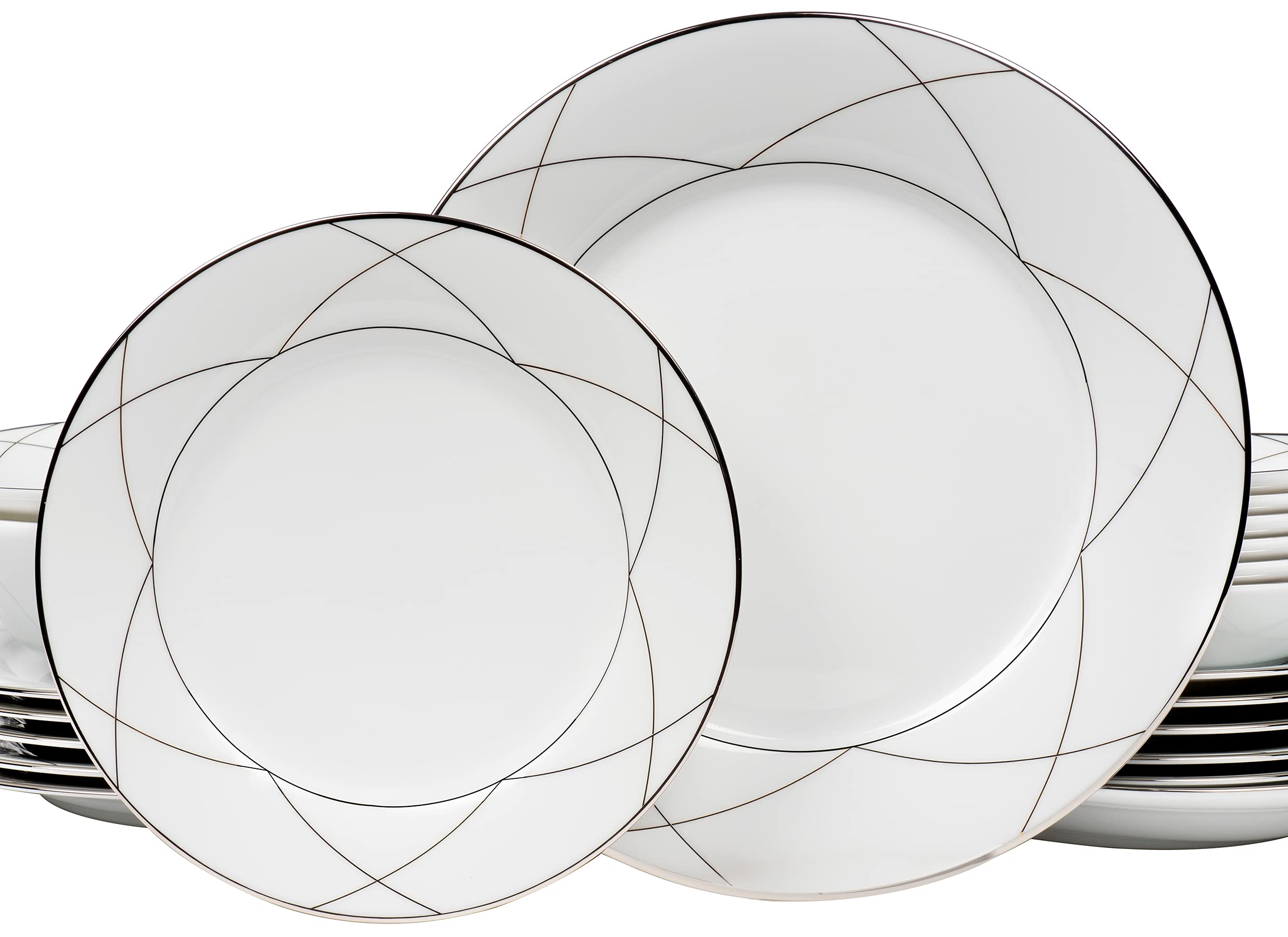 Dankotuwa Luxury Porcelain Dinner Set for 6 | Platinum Trim | Scratch Resistant & Hard Chip Resistant | Dishwasher Safe | Vegan | Wedding Anniversary House Warming Gift | 21 Pieces (Taylor)
