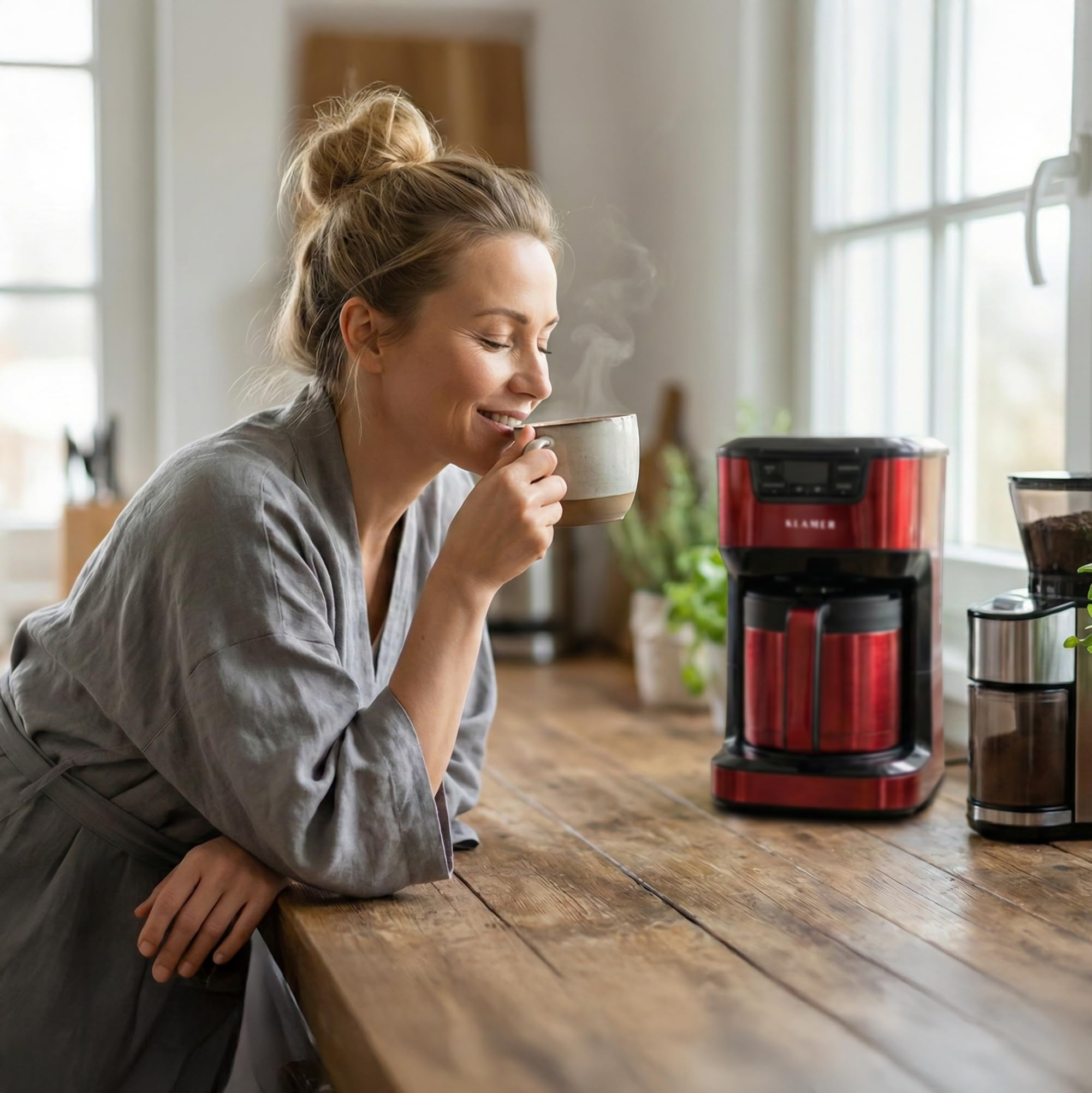 KLAMER Kaffeemaschine mit Startzeitvorwahl, morgens ist der Kaffee fertig | Die doppelwandige Thermoskanne hält den Inhalt warm, mit 1,25 L für bis zu 10 Tassen, Tropf-Stopp und herausnehmbarem Filter